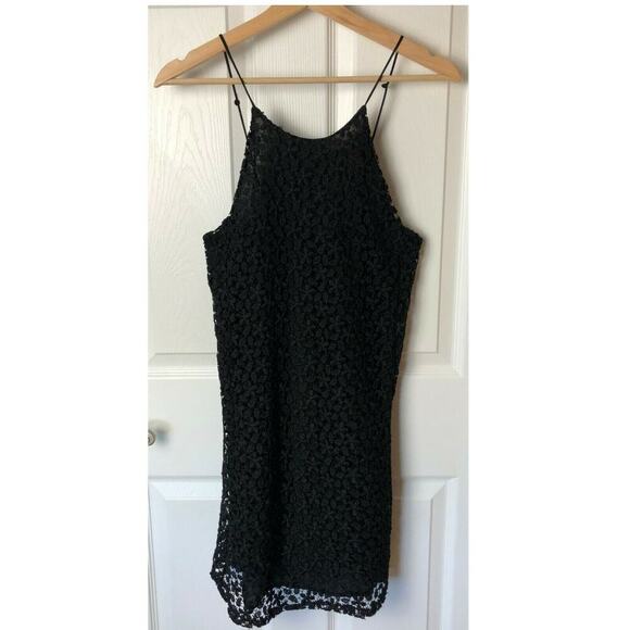 Zara Basic Black Lace Eyelet Sleeveless Halter Neck Short Dress Women's Size XS - Picture 1 of 8